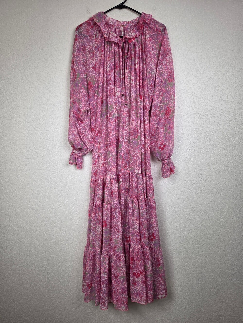 Free People Pink Floral Long Sleeve Maxi Dress Large